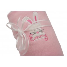 Personalised Embroidered Baby Girl Blanket With Cute Alphabet Bunny Design